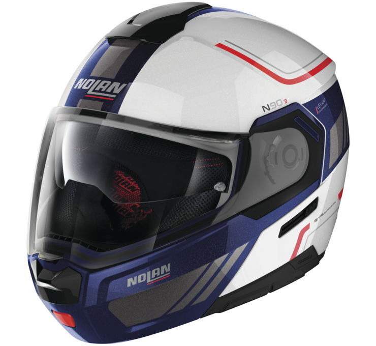 Nolan N90-3 Voyager Helmet Metallic White/Blue/Red Medium - Click Image to Close