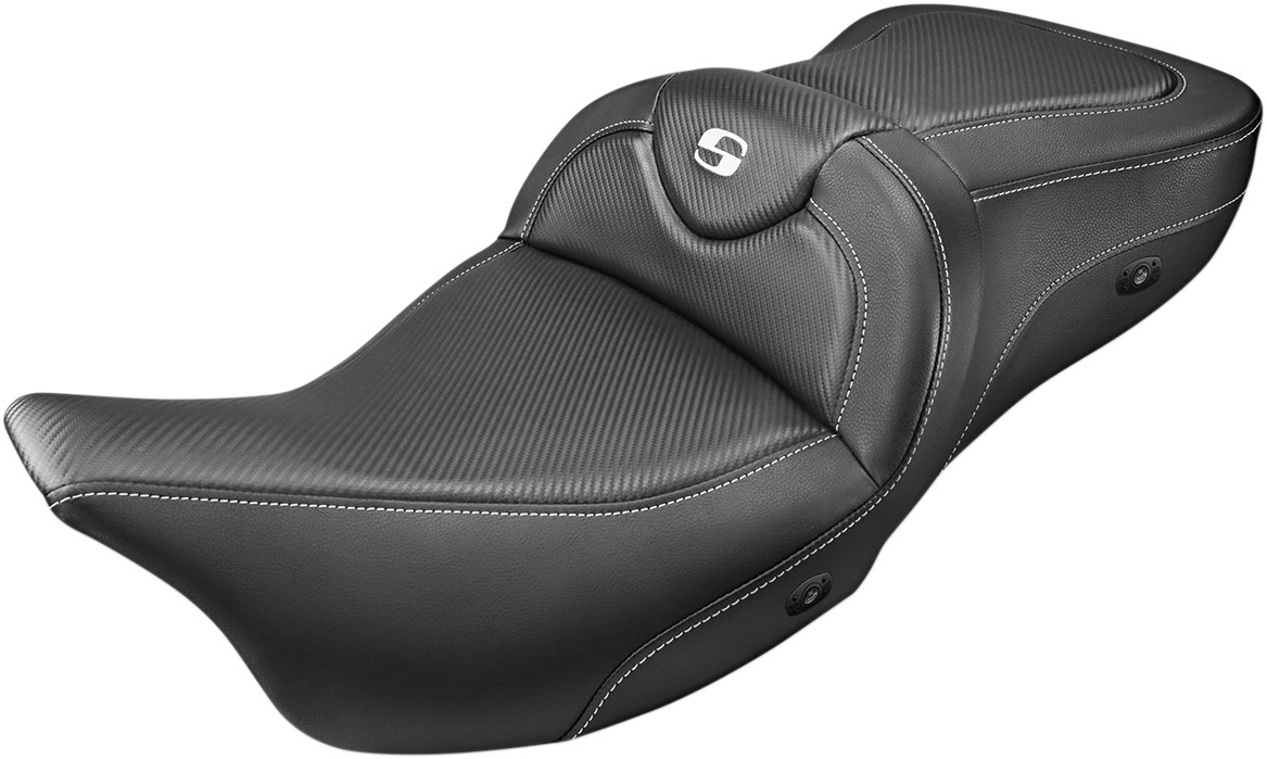 Heated Road Sofa Carbon Fiber 2-Up Seat Black Gel - For Harley - Click Image to Close