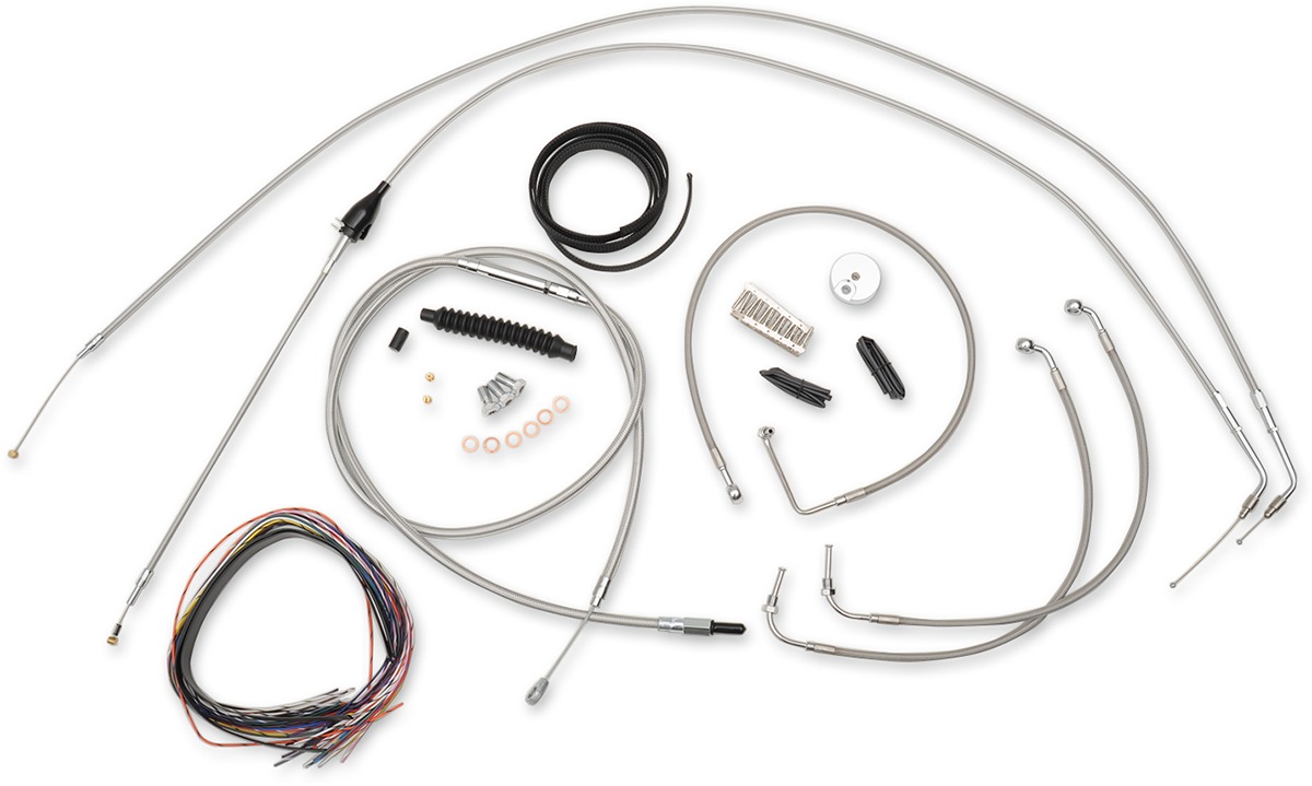 Complete S.S. Cable & Brake Line Extension Kit For Beach Bar Handlebars - For 96-06 Road King & Road Glide w/ Wide Beach Bars - Click Image to Close