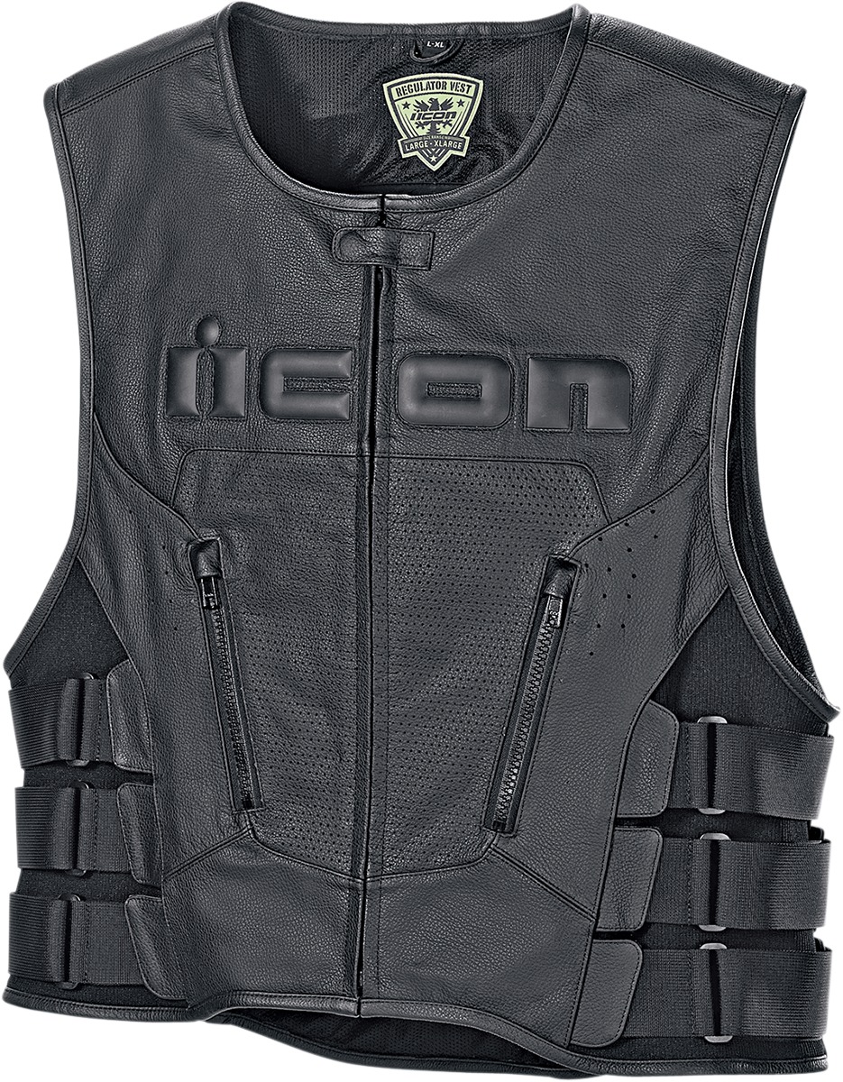 D30 Leather Vest - Black Men's L/XL - Click Image to Close