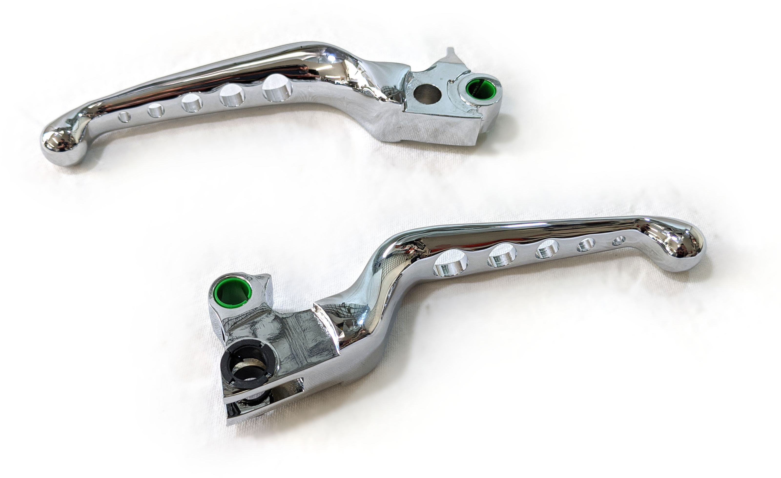 Chrome 5-Hole Custom Brake & Clutch Levers Set - For 96-06 Harley-Davidson - Click Image to Close