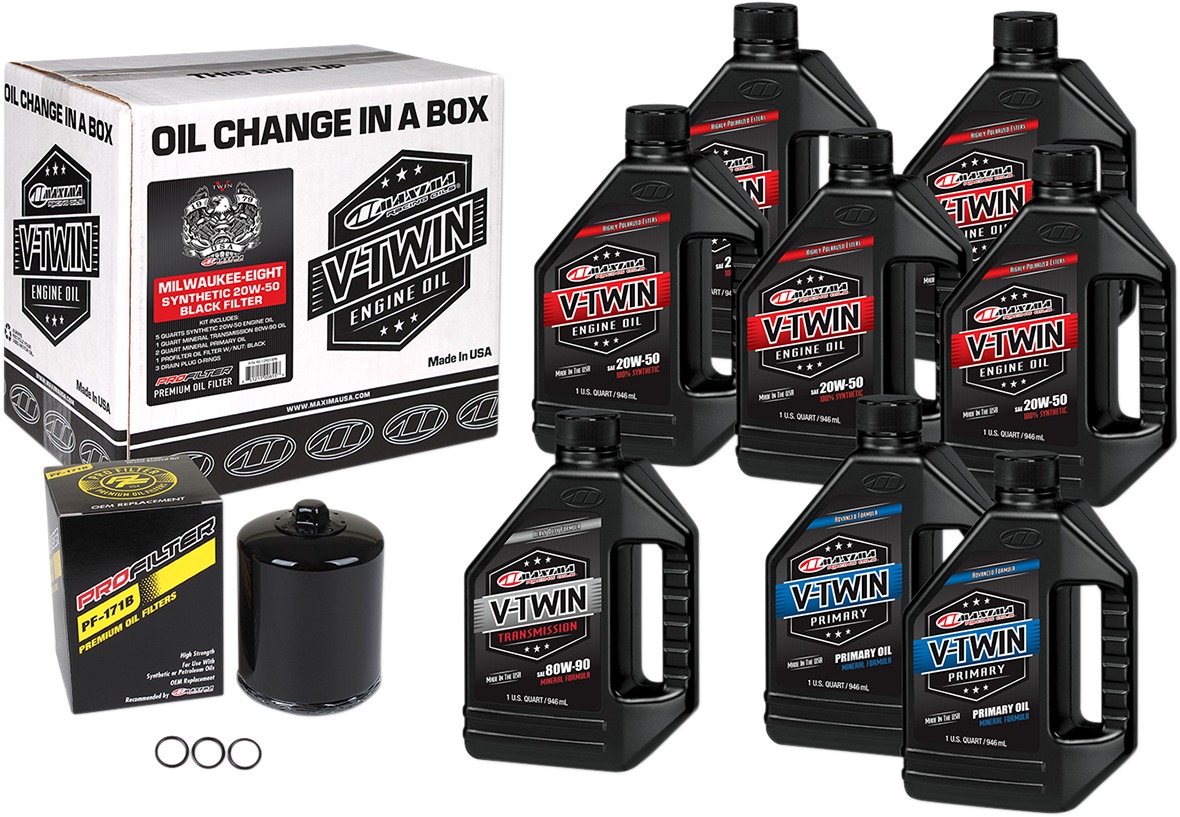 Synthetic V-Twin Oil Change Kit w/ Black Filter For Milwaukee-Eight - Click Image to Close