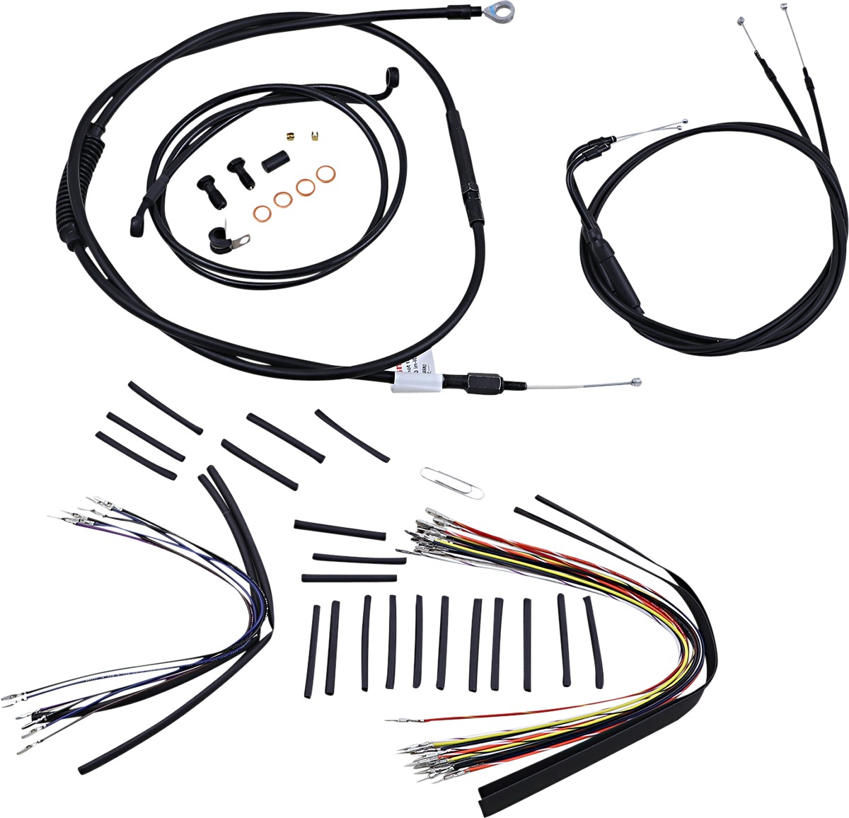 Extended Black Control Cable Kit 14" tall bars - For Harley Davidson FXT - Click Image to Close