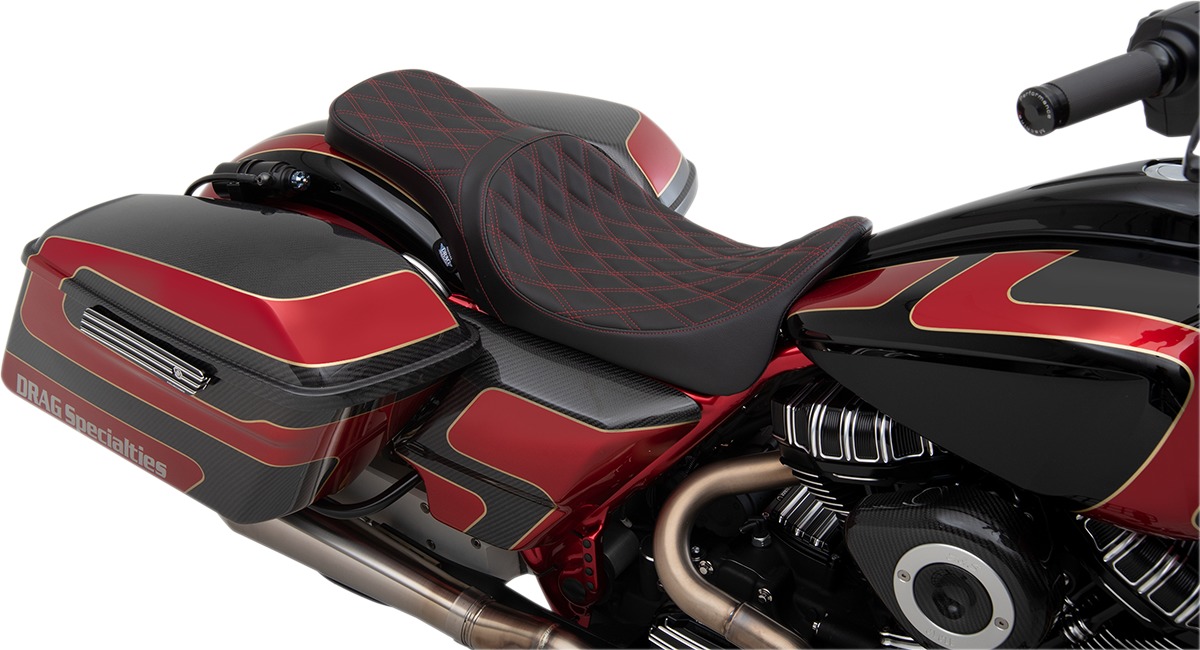 Predator Double Diamond SR Leather 2-Up Seat Black/Red - For 08-20 FLH FLT - Click Image to Close