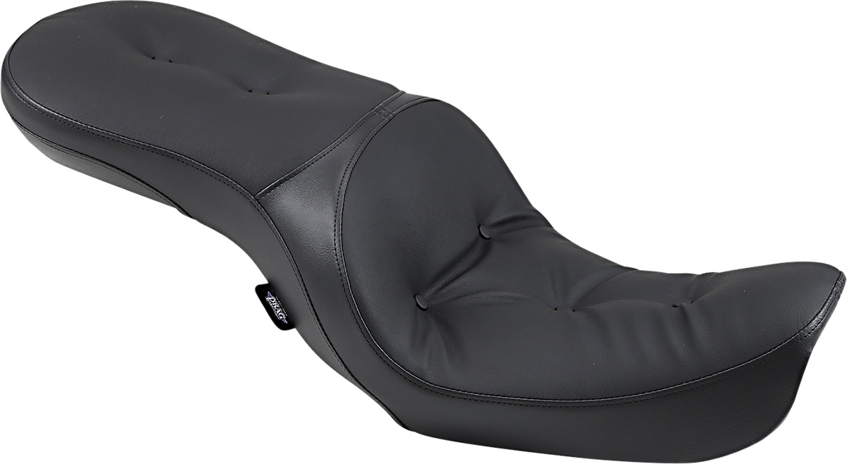 Low-Profile Pillow Vinyl 2-Up Seat - Black - For 06-17 Harley Dyna - Click Image to Close