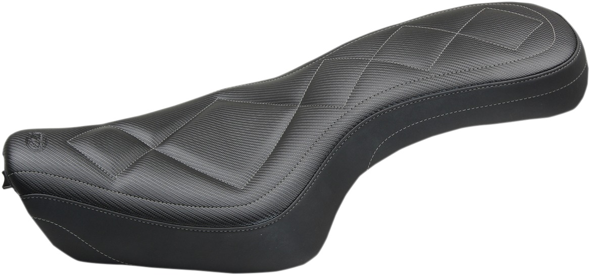 Tripper Carbon Fiber Vinyl 2-Up Seat Black Low&Back - For 04-20 Harley XL - Click Image to Close