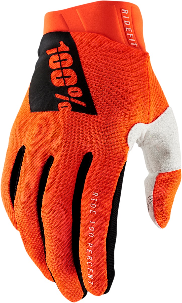 100% Men's Ridefit Gloves, Flo Orange, Size L - Click Image to Close