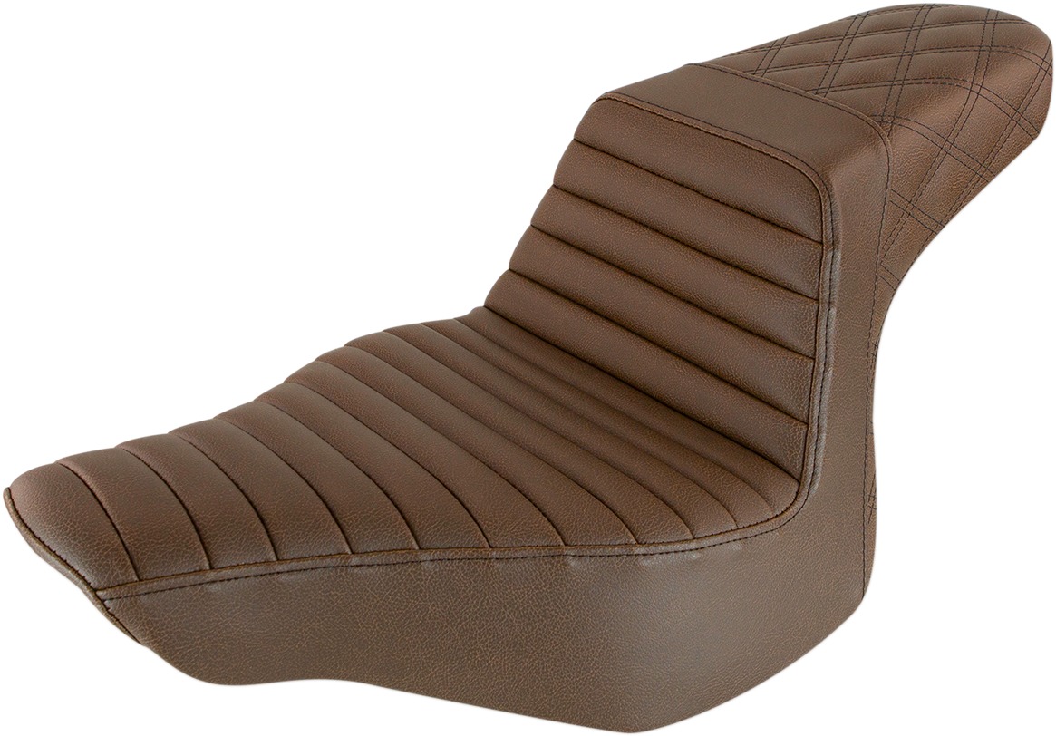 Step-Up Tuck and Roll 2-Up Seat Brown - For 13-17 Harley FXSB - Click Image to Close