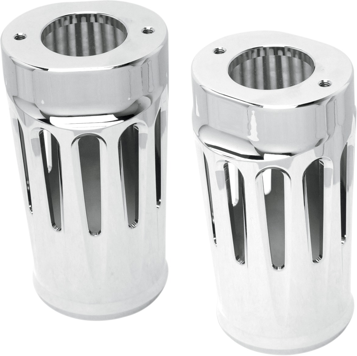 Deep Cut Aluminum Fork Boot Covers - Fits various 86-16 Harley Davidson models - Click Image to Close