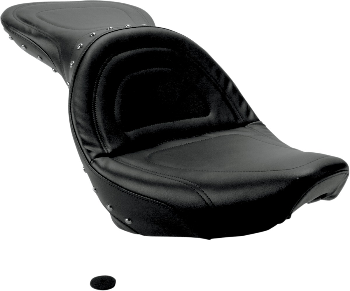 Explorer Special Stitched Studded 2-Up Seat Black Gel - For Harley Softail - Click Image to Close