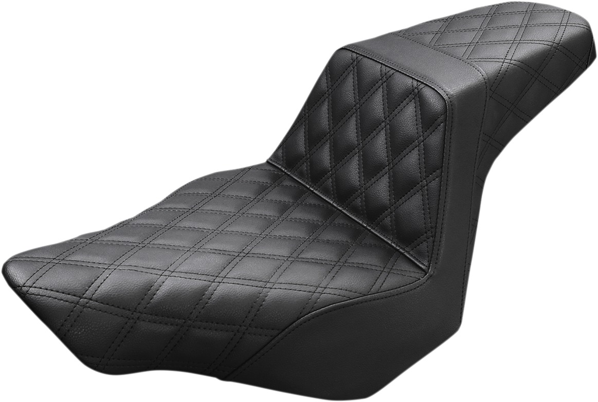 Step-Up Lattice Stitched 2-Up Seat - Black - For 13-17 Harley FXSB - Click Image to Close