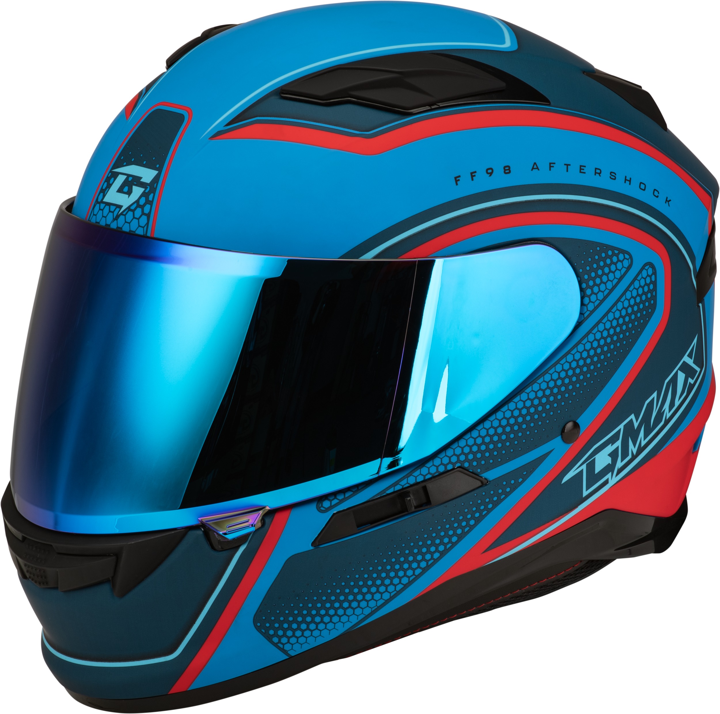 FF-98 Aftershock Helmet Matte Blue/Red Medium For GMAX - ECE/DOT helmet with LED light For GMAX - Click Image to Close