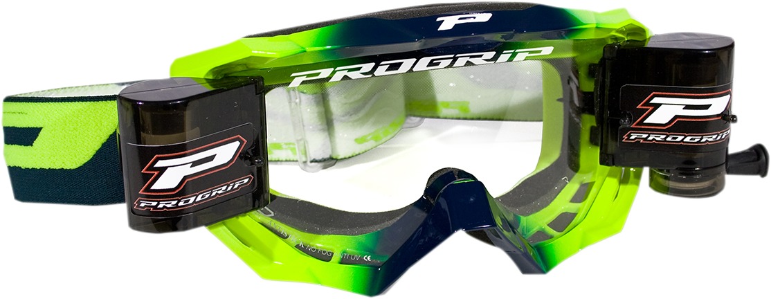 3200 Fluorescent Yellow / Blue Venom OTG Goggles - Clear Lens w/ Roll-Off System - Click Image to Close