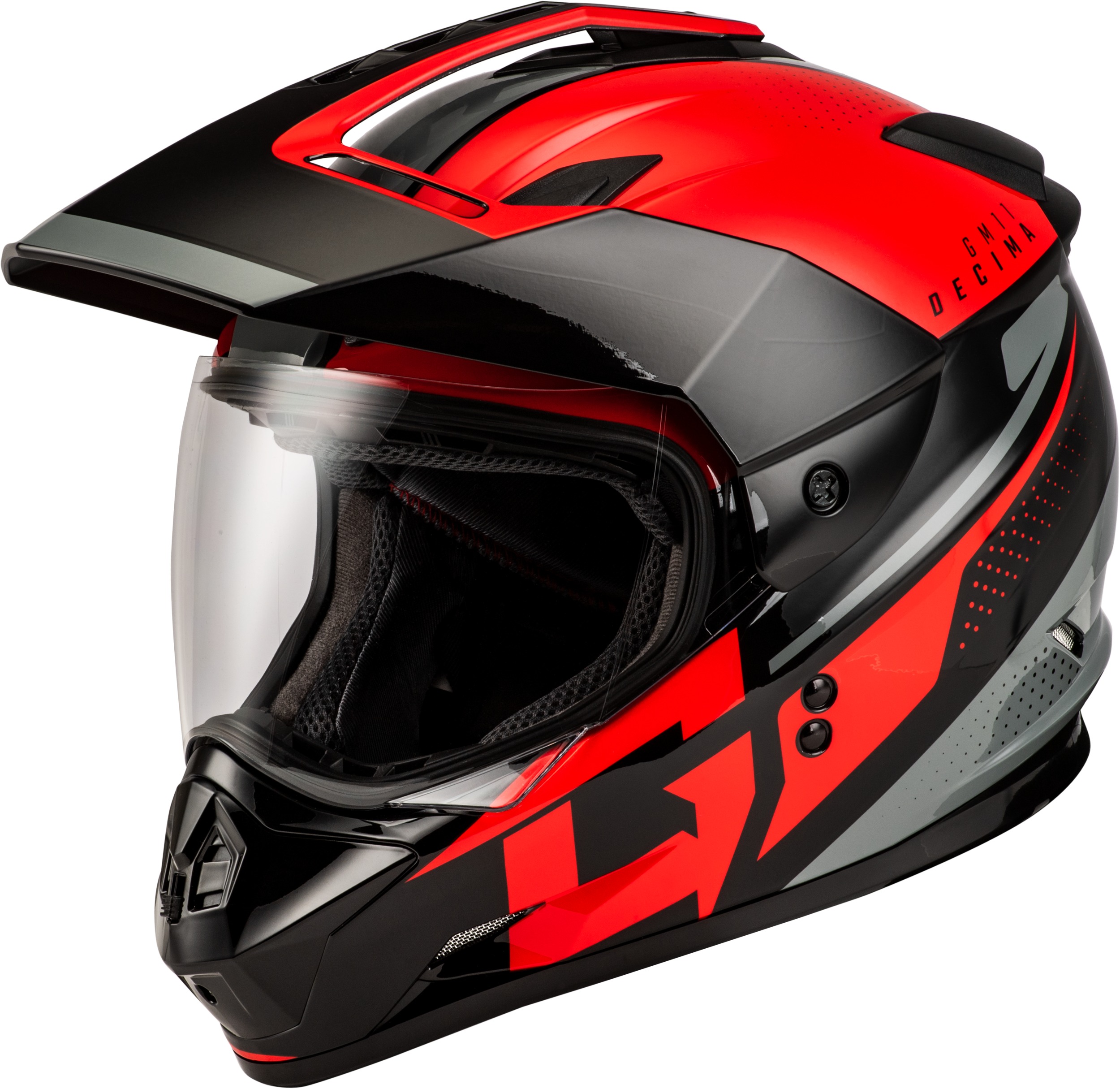 GMAX GM-11 Decima Helmet Black/Red/Grey Medium - Dual sport helmet, For GM-11 Decima Medium - Click Image to Close