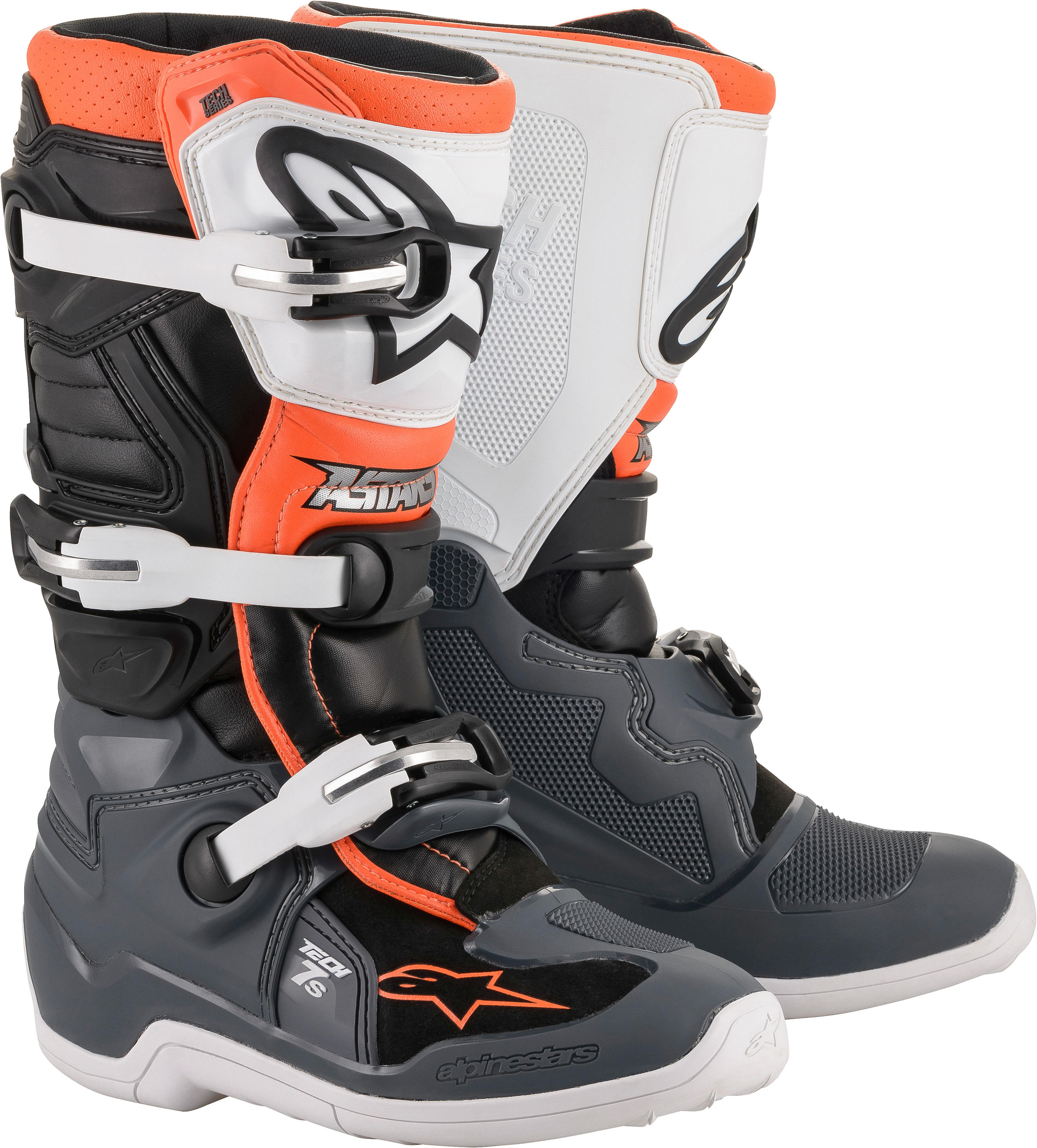 Youth Tech 7S Boots Black/Grey/White/Fluorescent Orange US Y-08 - Click Image to Close