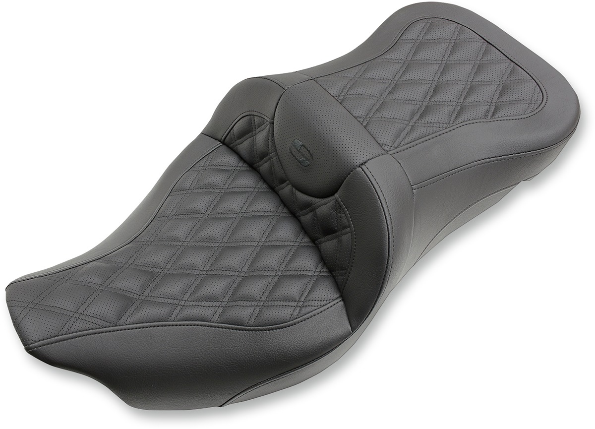 Extended-Reach Road Sofa LS 2-Up Seat Black Gel - For Harley Touring - Click Image to Close