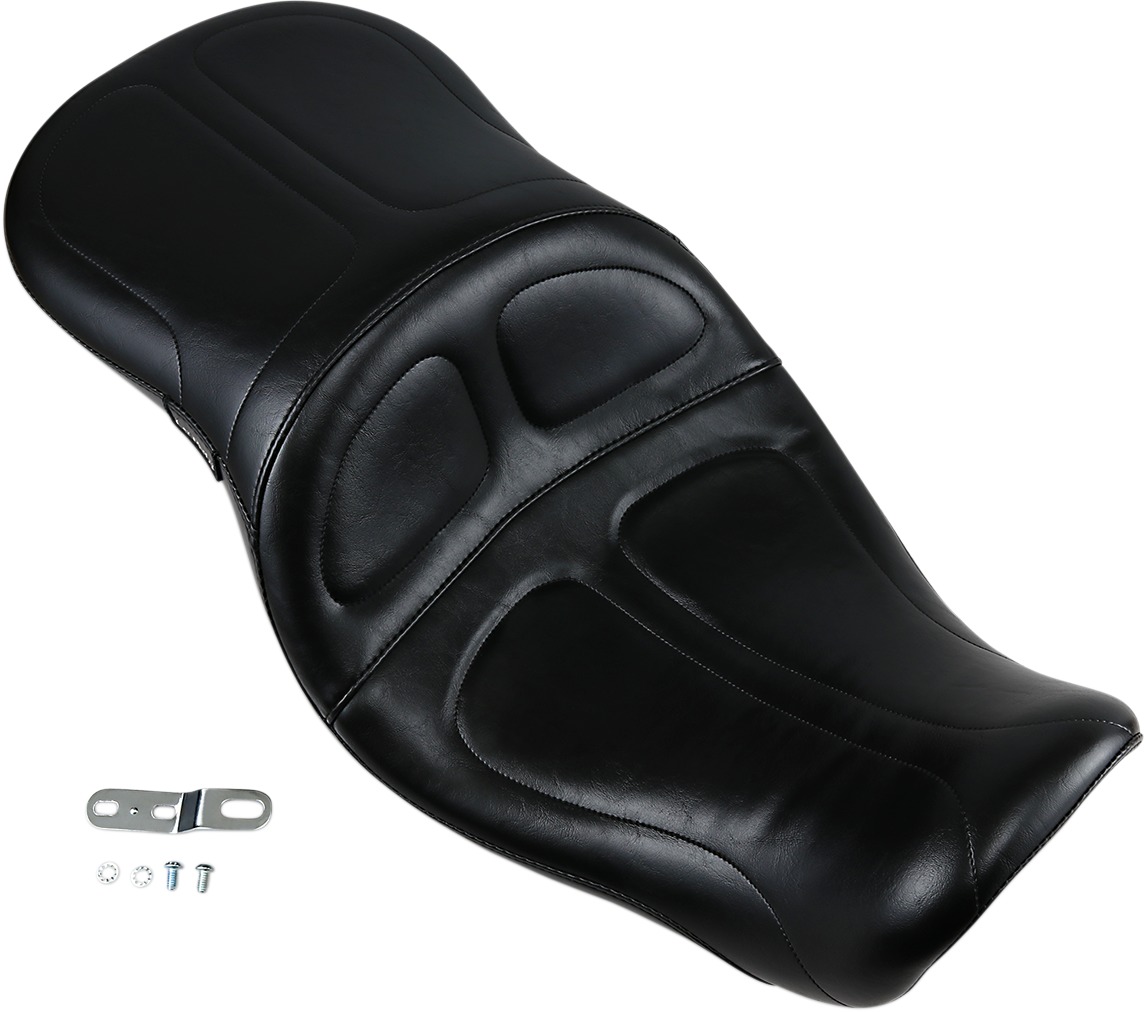 Maverick Stitched Vinyl 2-Up Seat Black Foam - For 06-17 Harley Dyna - Click Image to Close