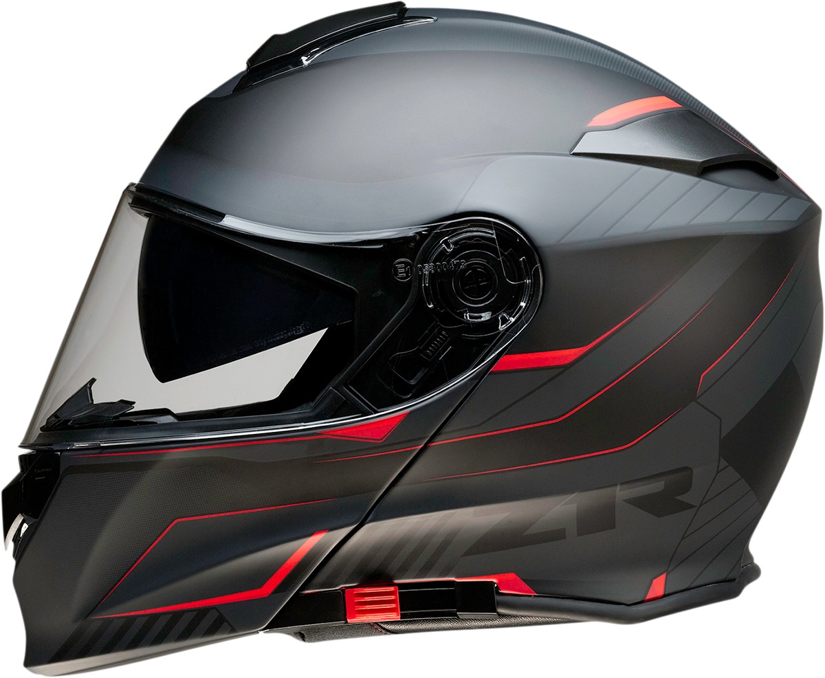 Z1R Solaris Modular Scythe Helmet - Medium Black/Red - Modular helmet with sun visor - Click Image to Close