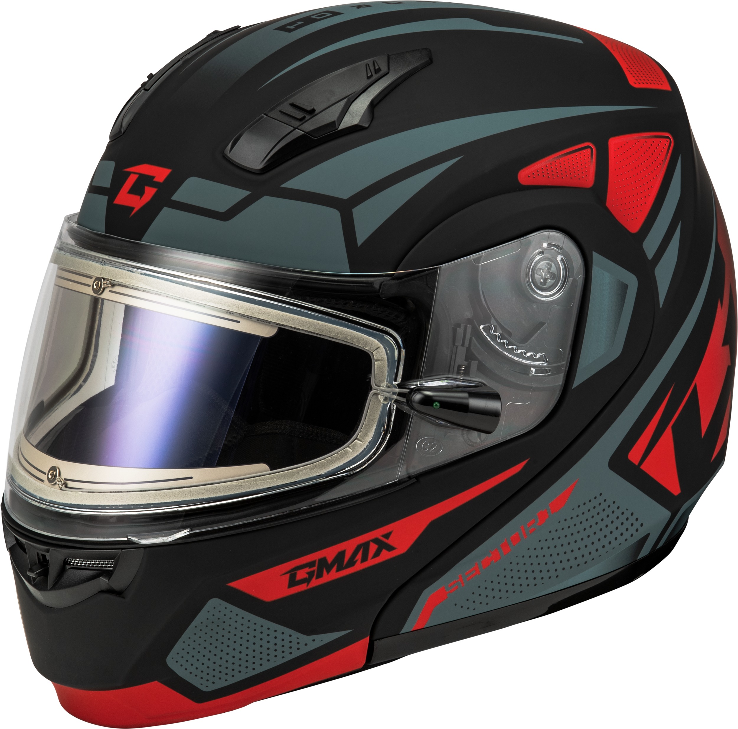 GMAX MD-04S Sector Snow Helmet Matte Black/Red Large - For snow use with electric shield - Click Image to Close