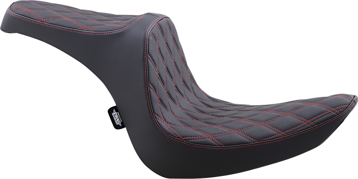 Predator III Seat- Double Diamond Red Thread 7in Tall Rider Support-2Up - Fits 00-17 Harley Davidson FLST, FXST Models - Click Image to Close