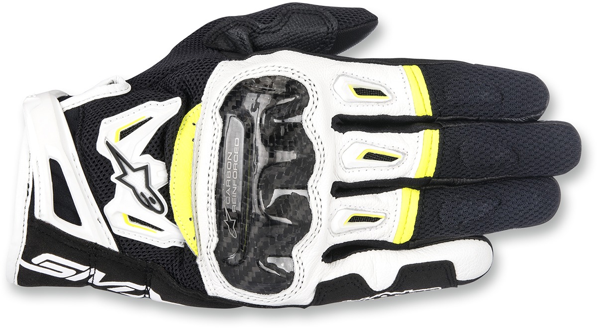 SMX-2 V2 Air Carbon Motorcycle Gloves Black/White/Yellow Small - Click Image to Close