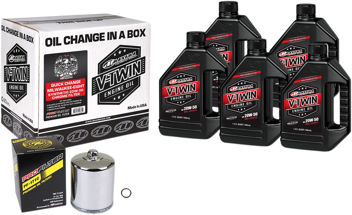 V-Twin Oil Change Kit Synthetic w/ Chrome Filter Milwaukee-Eight - Click Image to Close