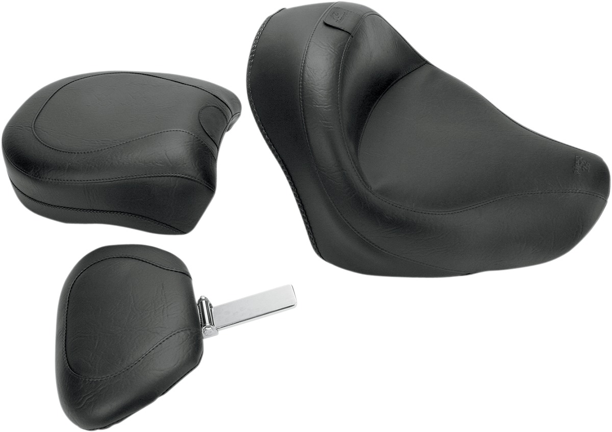 Touring Smooth Vinyl 2-Up Seat Black w/Backrest - For Honda VT750C Shadow Aero - Click Image to Close