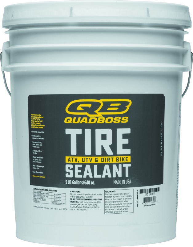 QuadBoss Tire Sealant - 5 gallon, Heavy Duty Tire Stop-Leak - Seals up to 1/2" tread & 1/4" sidewall punctures - Click Image to Close