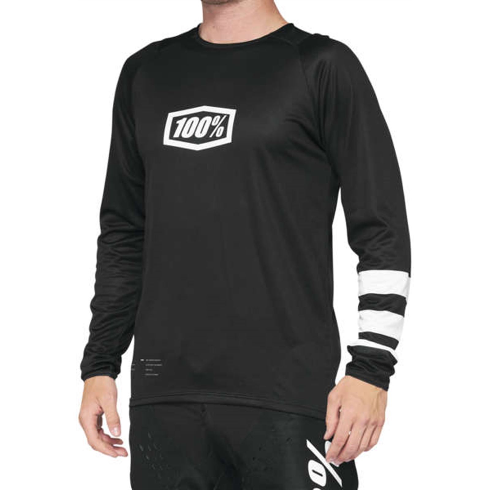 100% Youth R-Core Long Sleeve Jersey Black/White YMD - Click Image to Close