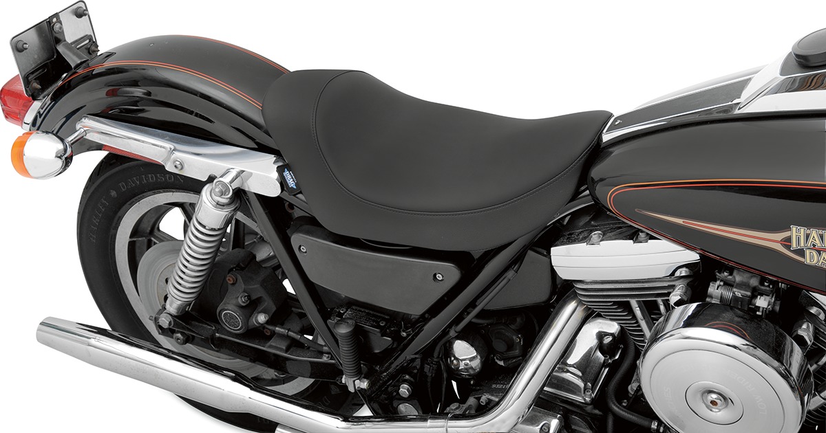 EZ-On Smooth SR Leather Solo Seat - Black - For 82-94 Harley FXR FXLR - Click Image to Close