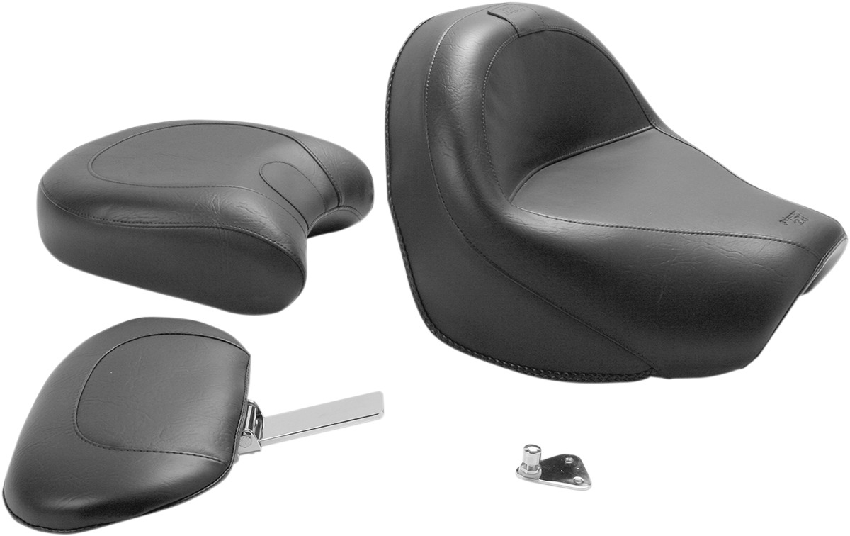 Touring Smooth Vinyl 2-Up Seat Black w/Backrest - For Suzuki C50, Intruder - Click Image to Close