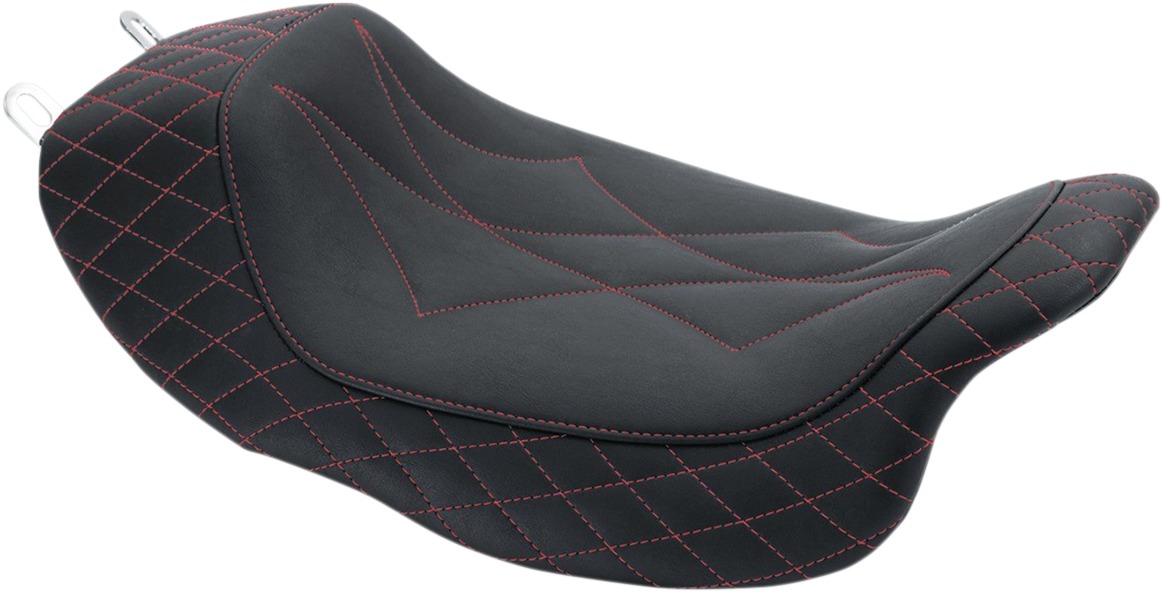 Revere Journey Diamond Black Solo Seat w/ Red Stitching - For 06-20 Harley FLH FLT - Click Image to Close