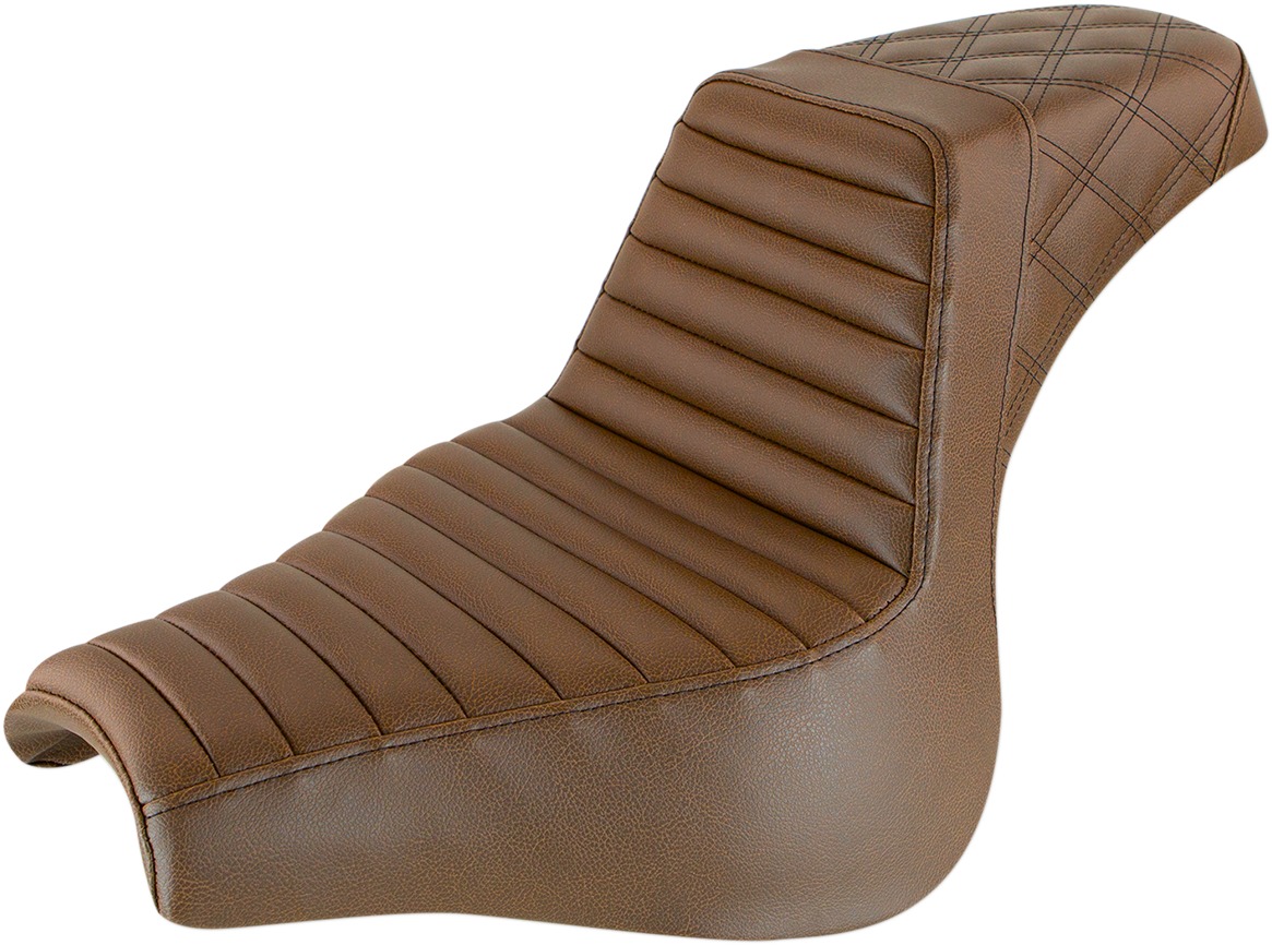 Step-Up Tuck and Roll 2-Up Seat Brown - For 18-20 Harley FXFB/S - Click Image to Close