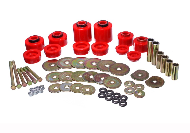 80-96 Ford F-150/250/350 Red Body Mount Set Includes Hardware - Click Image to Close