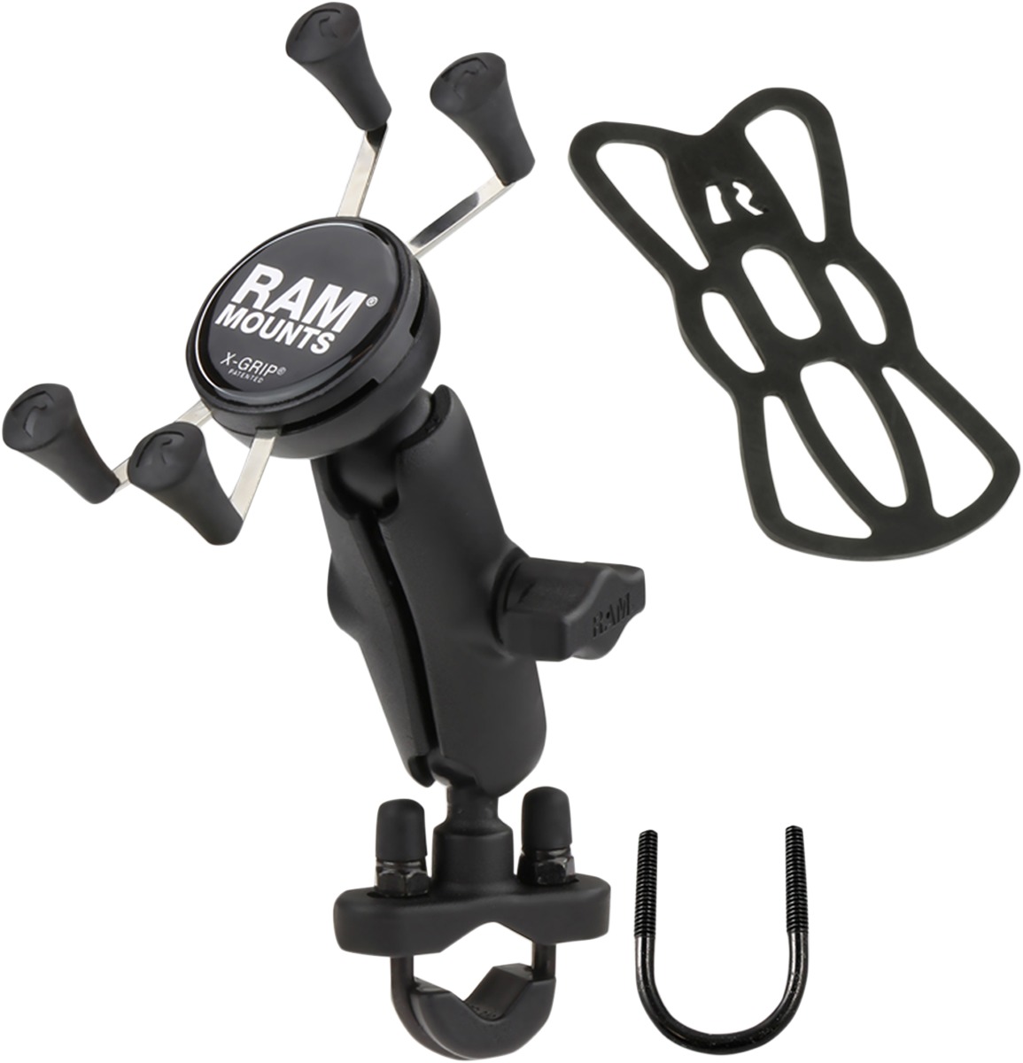 Ram Kit - X-Grip Cell Phone Holder w/ Handlebar Rail Mount & Zince U-Bolt Base - Click Image to Close