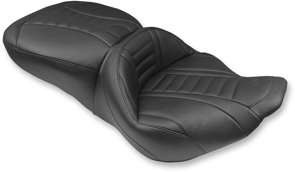 Deluxe Super Touring Vinyl 2-Up Seat Backward 1" - For 97-07 FLHR FLHX - Click Image to Close