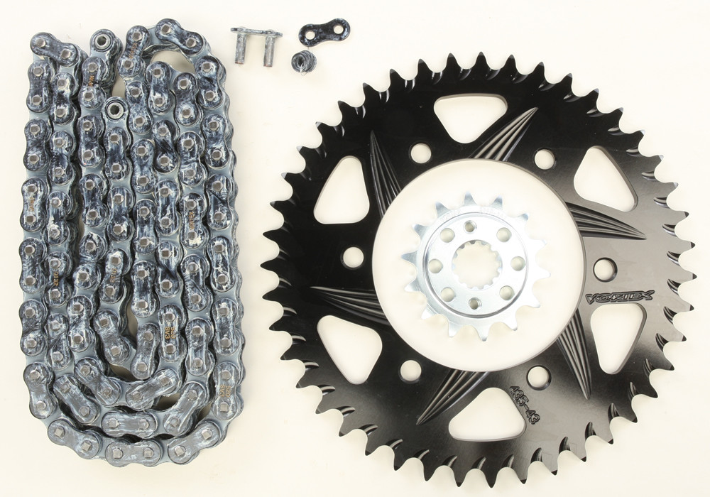 V3 Chain & Sprocket Kit Black SX Chain 520 14/43 Hardcoat Aluminum - For 13-17 Kawasaki Ninja 300 - Click Image to Close