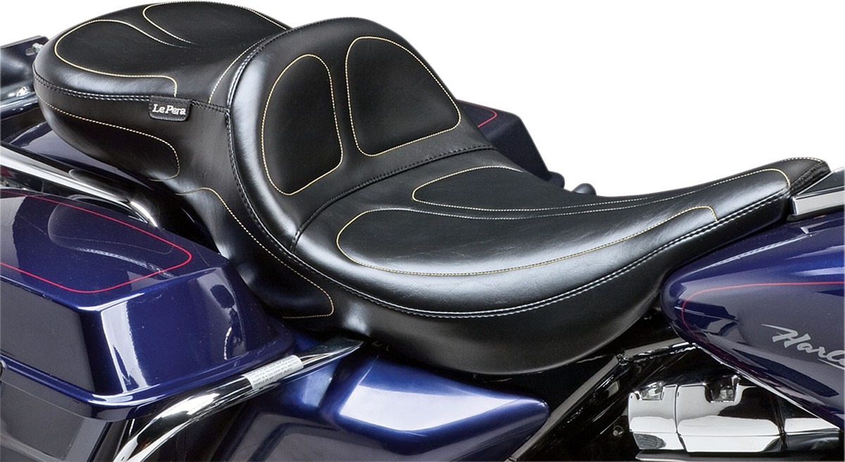 Maverick Daddy-Long-Legs Stitched Vinyl 2-Up Seat - Black - For FLHT FLTR - Click Image to Close