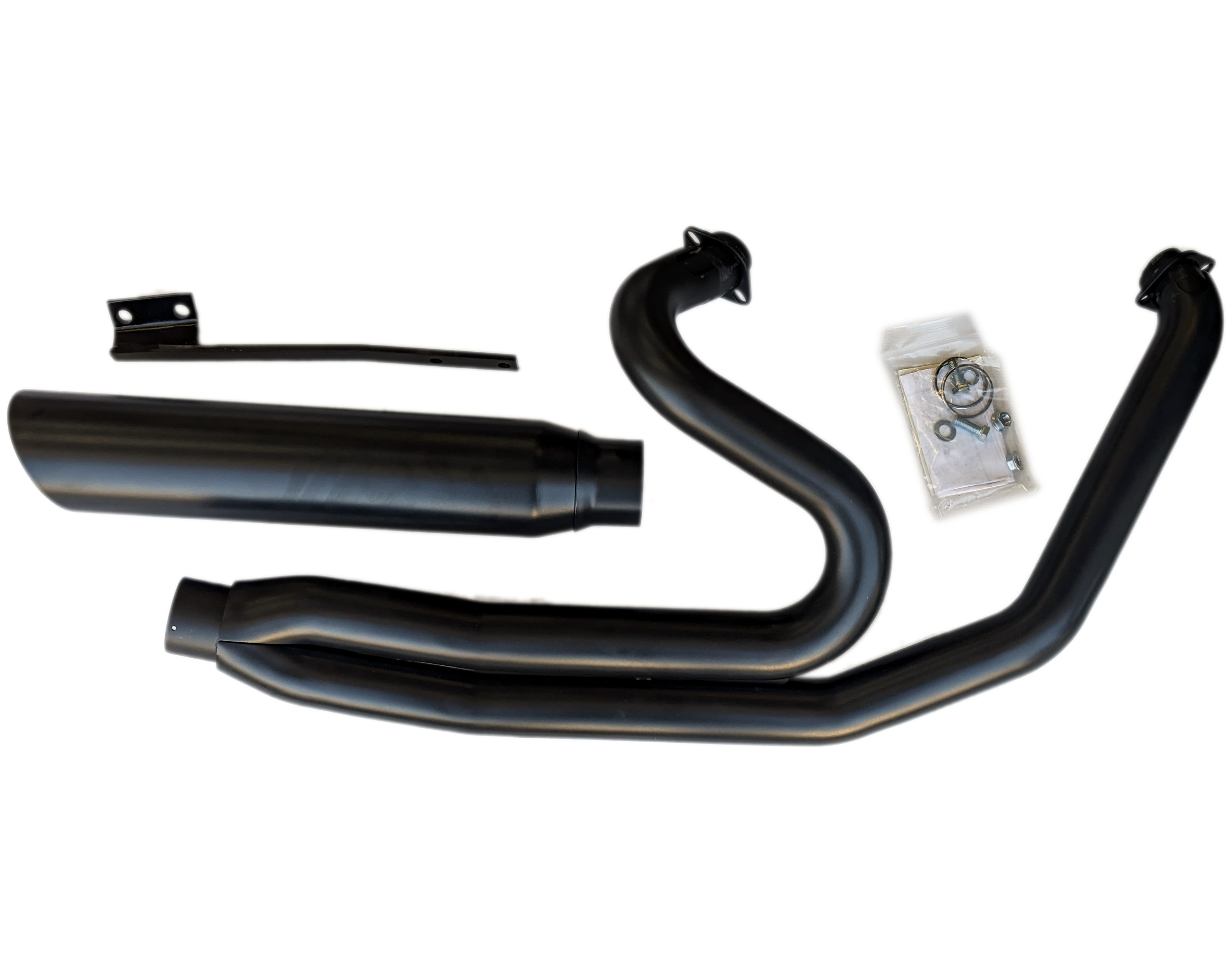 Black 2 Into 1 Boarzilla Full Exhaust w/ Perforated Baffle - For 84-99 Harley Davidson Softail - Click Image to Close