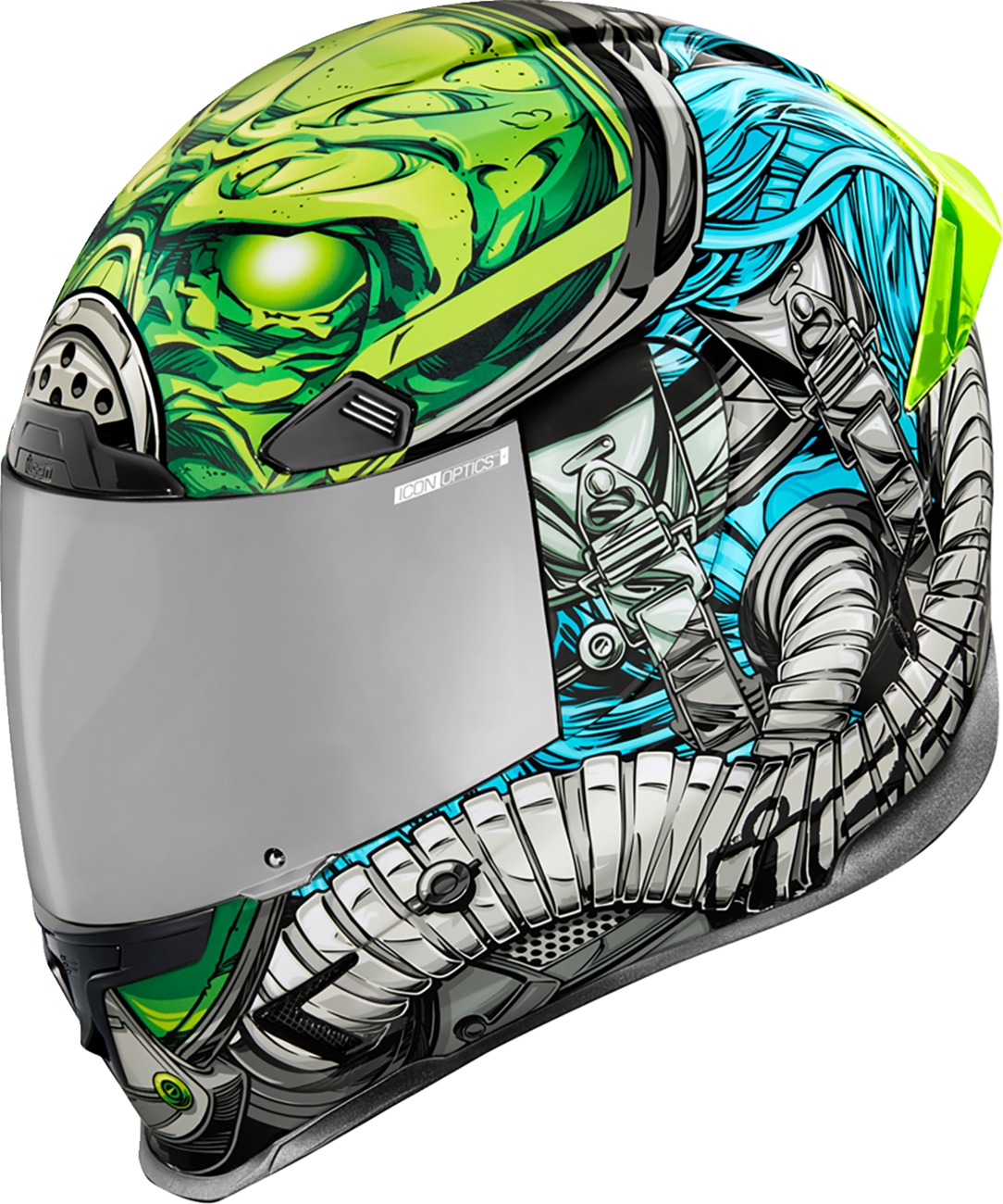 ICON Airframe Pro Outbreak Helmet XS Blue/Green - Full-face helmet with moisture-wicking liner - Click Image to Close