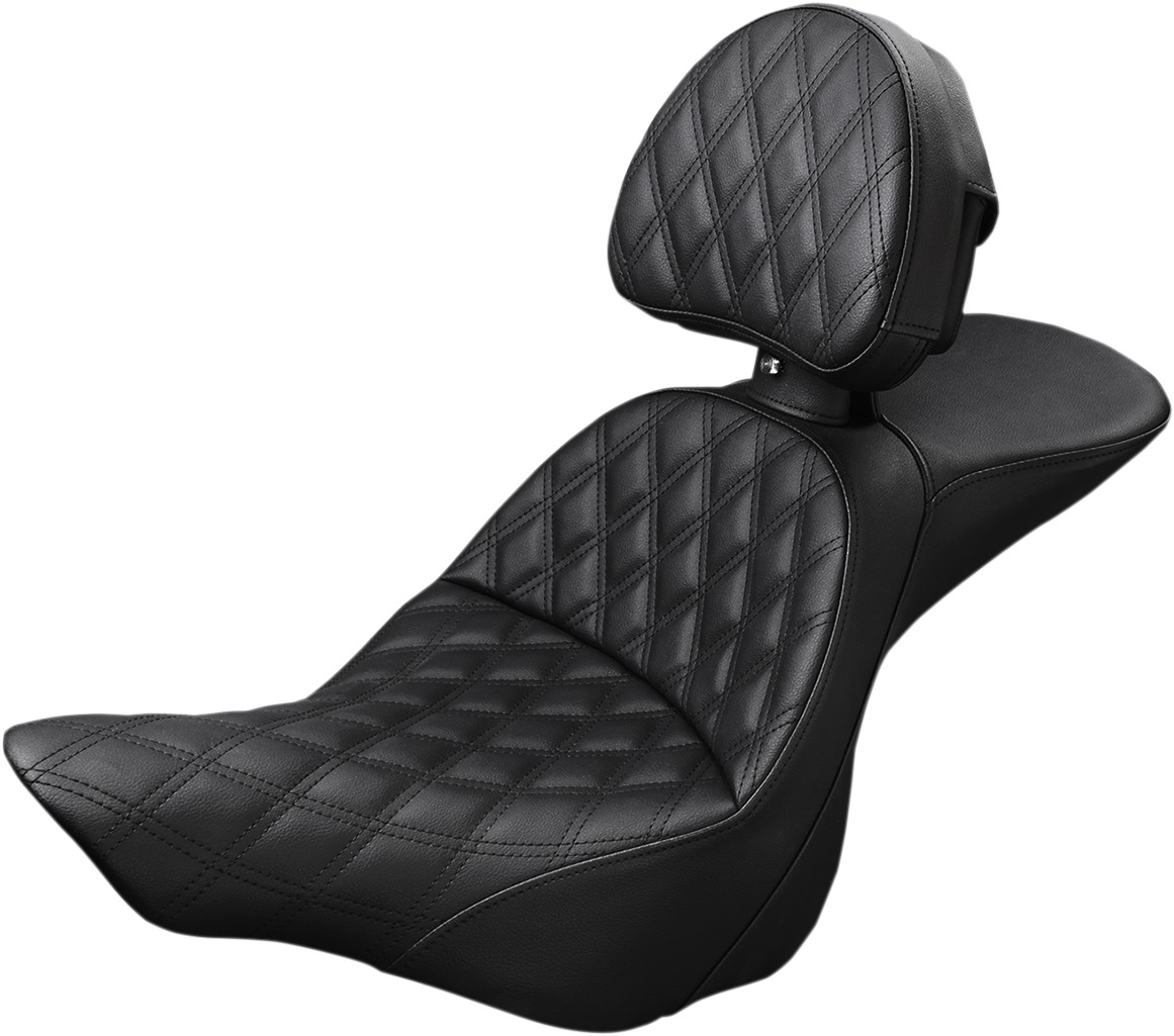 Explorer Lattice 2-Up Seat Black w/Backrest - For 13-17 HD FXSB - Click Image to Close