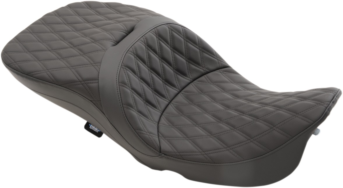 Low Touring Double Diamond Leather 2-Up Seat - For 97-07 Harley FLH FLTR - Click Image to Close