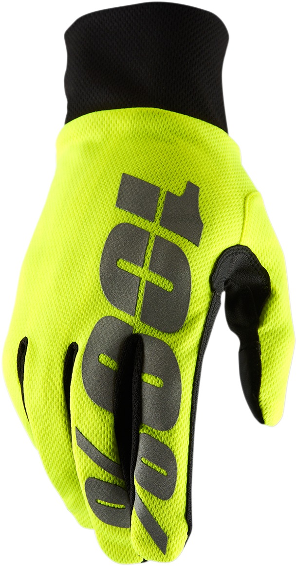 100% Men's Hydromatic Waterproof Gloves - Flo Yellow, Size L - Click Image to Close