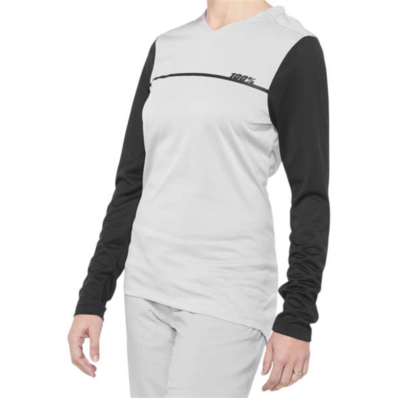 100% Women's Ridecamp Long Sleeve Jersey - Gray/Black, Size WSM - Click Image to Close