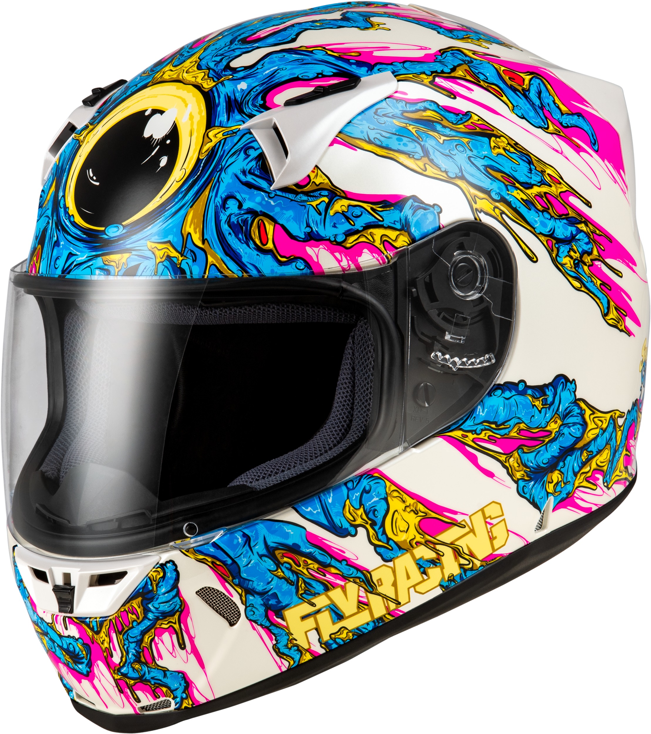 Fly Racing Revolt Space Creep Helmet MD For Light Blue/White/Pink - Medium size, light blue/white/pink. - Click Image to Close