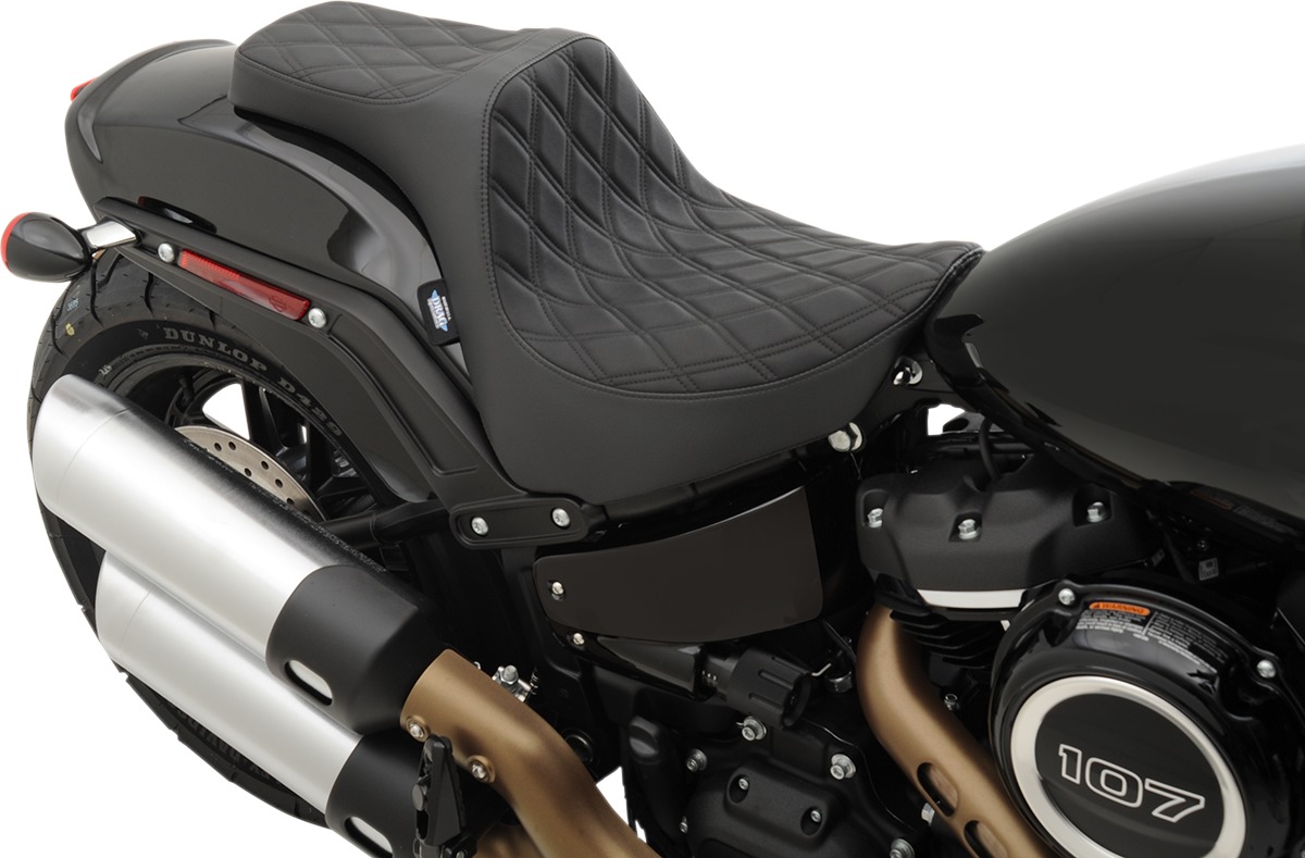 Predator Double Diamond Vinyl 2-Up Seat - Black - For 18-20 Harley FXFB - Click Image to Close