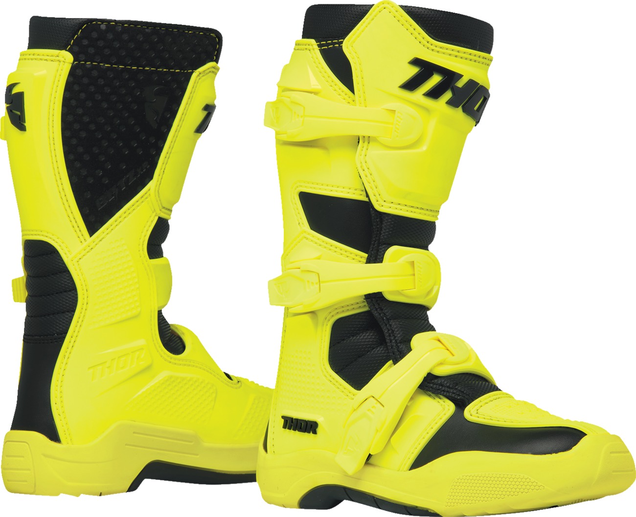 Thor Youth Blitz XR Boots Black/Fluorescent Acid Size 2 - Youth off-road boots in Black/Fluorescent Acid - Click Image to Close