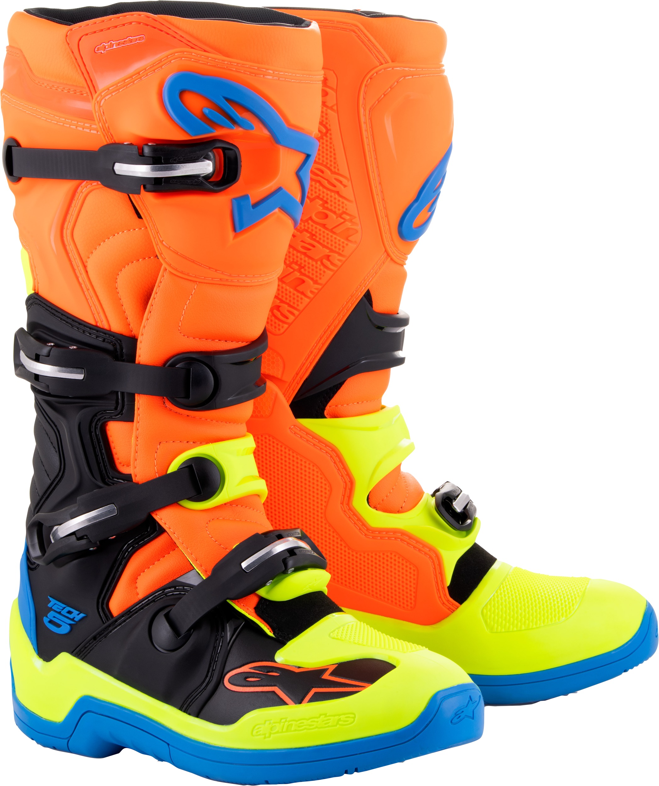 Tech 5 Boots Orange/Flou Yellow/Blue SZ 16 - Click Image to Close