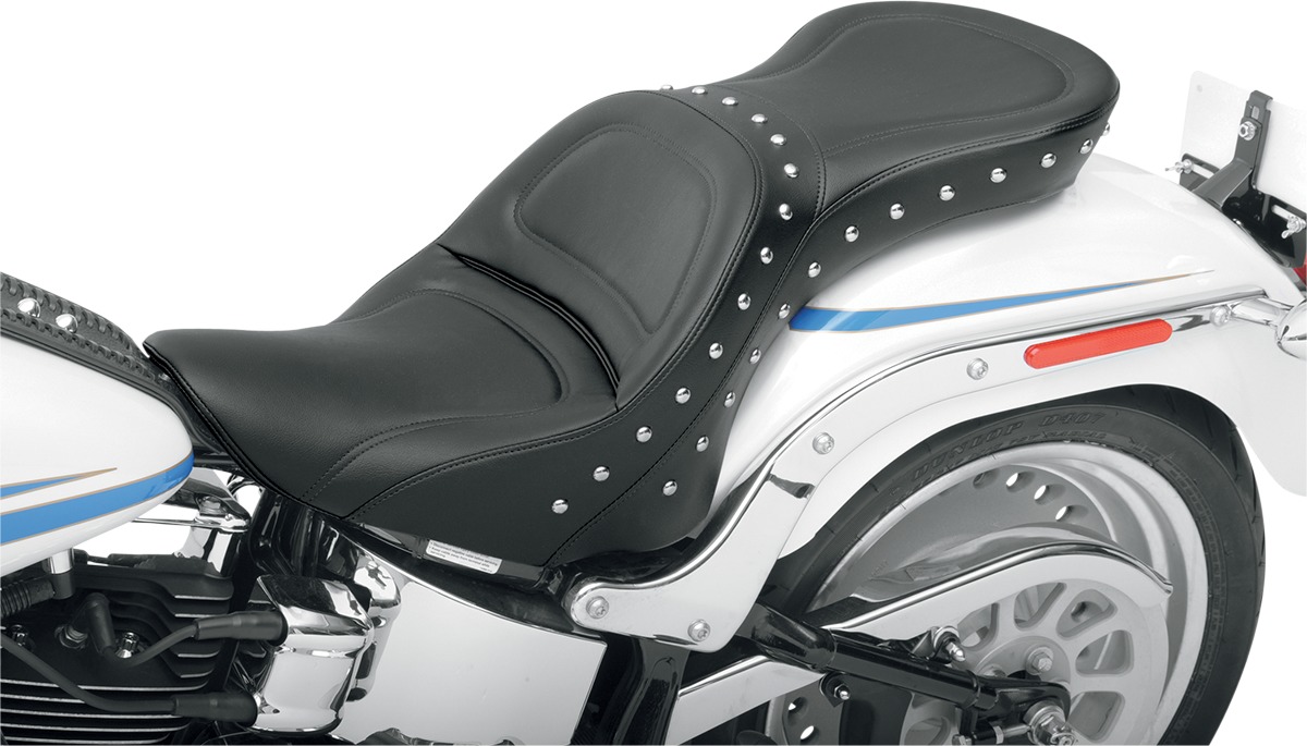 Explorer Special Studded 2-Up Seat Black Gel - For Harley Softail - Click Image to Close