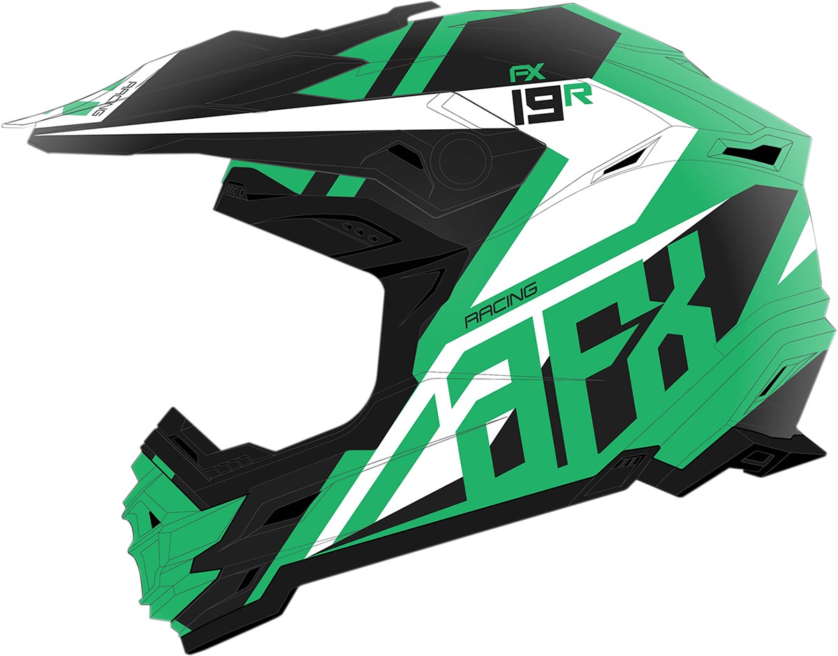 FX-19R Racing Full Face Offroad Helmet Matte Green/White X-Large - Click Image to Close